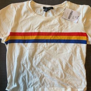 Forever 21 White Striped Crop Shirt